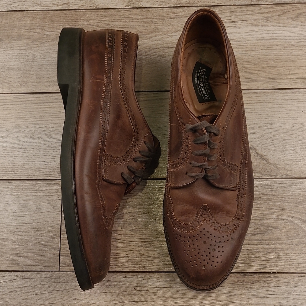 J PETERMAN Co. Italy Brown Leather Sz 12 M Wingtip Mens Lace Up Shoes‎ VTG